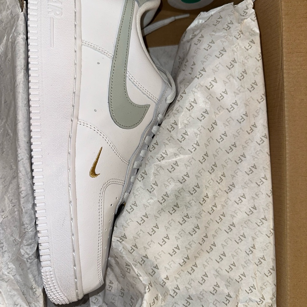Nike White and Gold Air Force 1 Sneakers